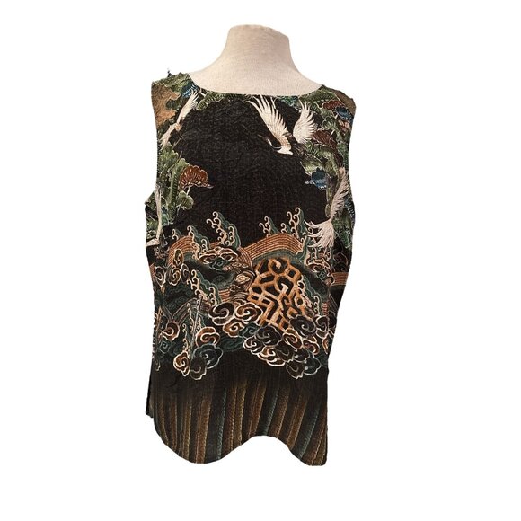 Citron Santa Monica Silk Blend Tank Top Women’s OX Asian Crane Dragon Print Boho - Picture 1 of 9